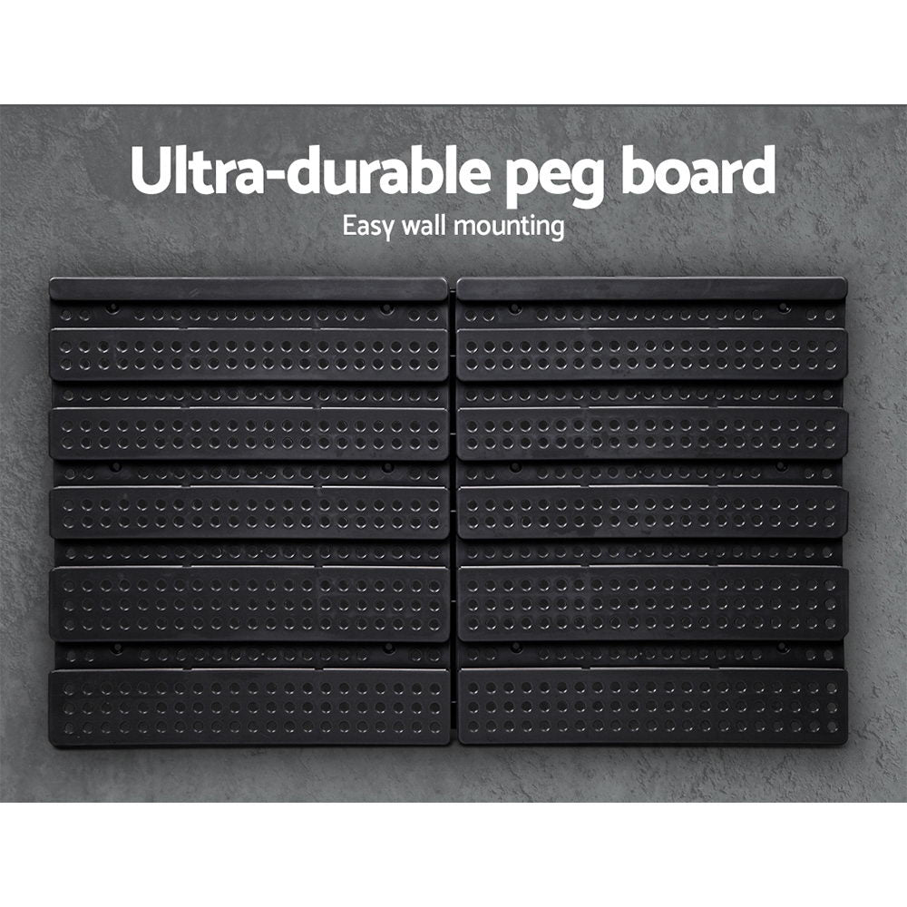 A Giantz 60 Storage Bin Rack Wall Mounted with gray and blue detachable bins. The top rows consist of gray bins, while the bottom rows feature blue bins. These tools holders boast a sleek, organized design ideal for holding tools, parts, or small items in a workshop or garage.