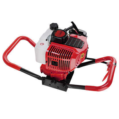 A Giantz 80CC Post Hole Digger Motor Only Petrol Engine Red, featuring a gas-powered 80cc engine with sturdy handles and a recoil start. The engine housing is white with a black fuel cap, while the handles form a U-shape around the motor for ease of use and stability, complemented by its vertical gearbox design.