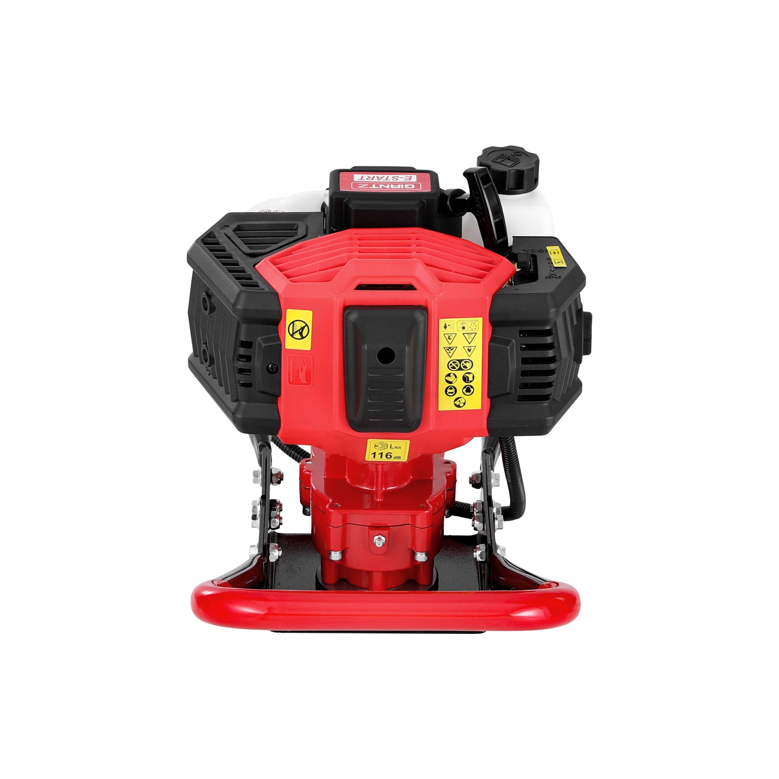 Giantz 65CC Post Hole Digger Motor Only Petrol Engine Red with a red handle frame, white fuel tank, black engine, and advanced gearbox design. The tool has a compact design and heavy-duty construction, perfect for drilling holes in the ground for posts.