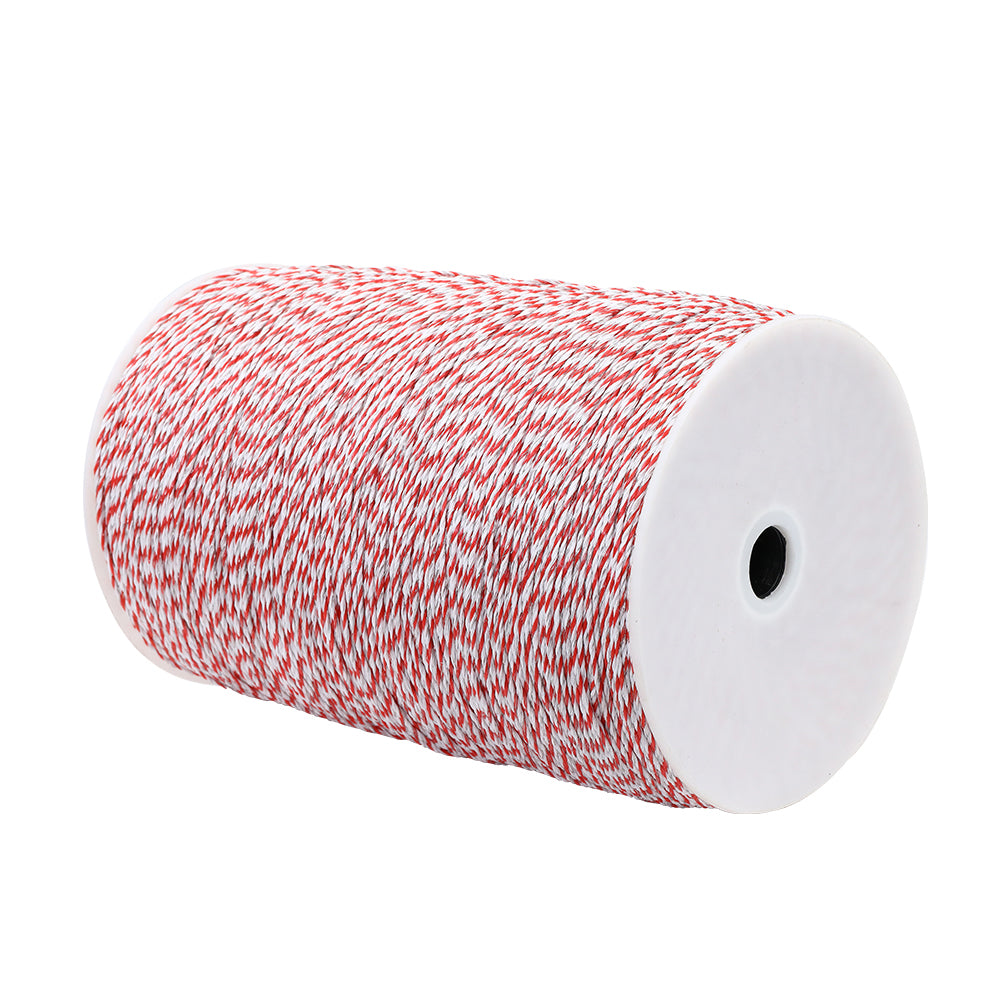 A large spool of Giantz Electric Fence Poly Wire 2000M sits against a white background. The spool is cylindrical, and the string is tightly wound, displaying a uniform pattern—perfect for livestock fencing with enhanced electric fence visibility.