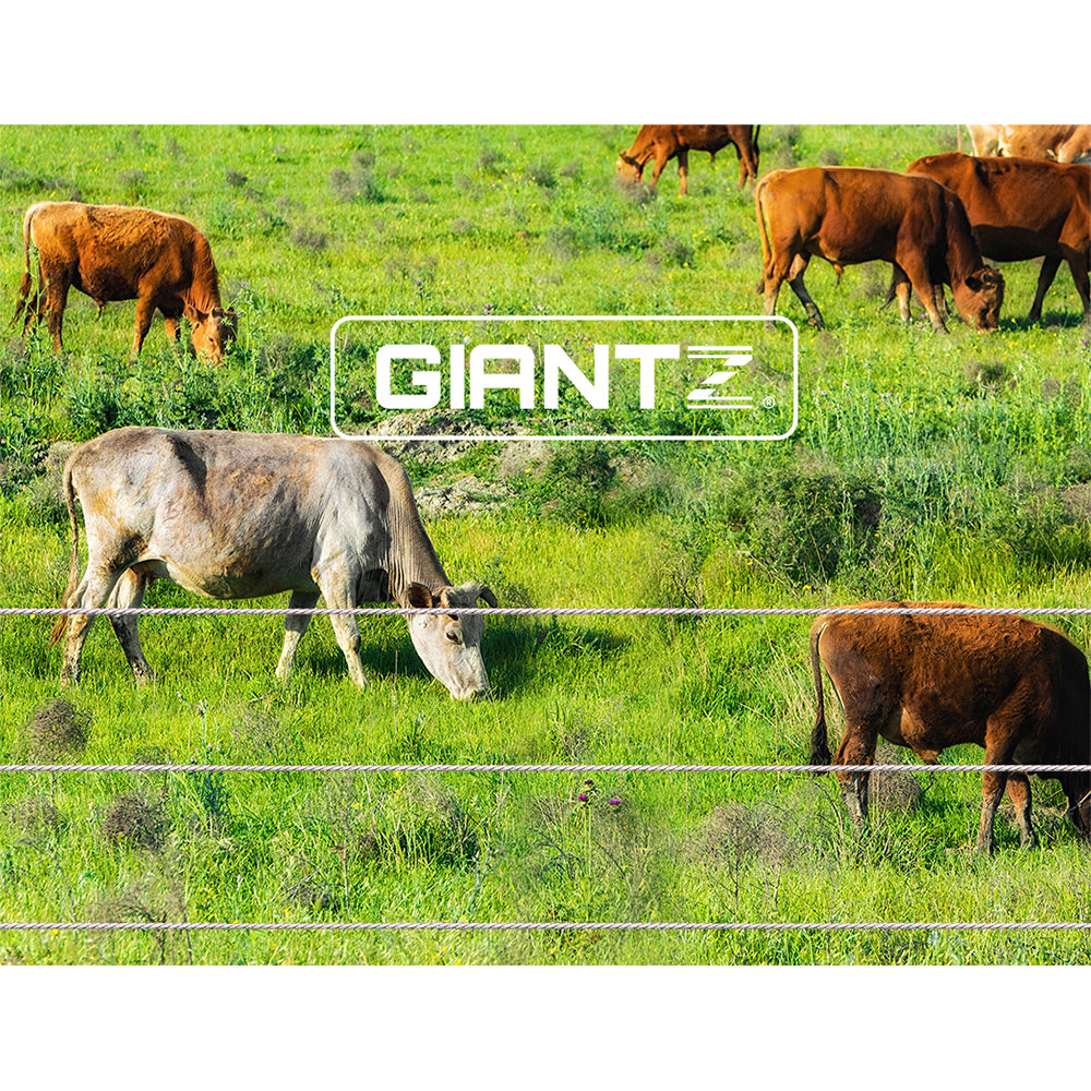 A large spool of Giantz Electric Fence Poly Wire 2000M sits against a white background. The spool is cylindrical, and the string is tightly wound, displaying a uniform pattern—perfect for livestock fencing with enhanced electric fence visibility.