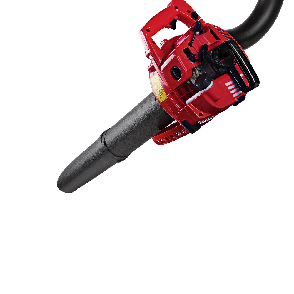 The Giantz Petrol Leaf Blower Garden Vacuum Handheld Commercial Outdoor Tool 36CC features a black nozzle and cylindrical extension tube. Its body includes an air intake grill and a handle for easy operation. Designed for outdoor use, this versatile tool can efficiently clear leaves and debris.