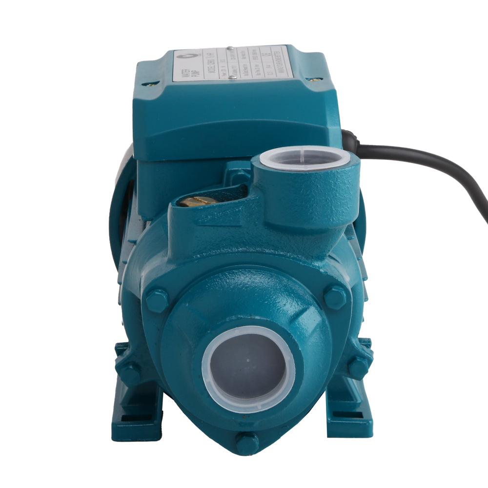 Close-up images of a teal-colored electric motor, highlighting the TEFC cooling system with efficient ventilation on the left, and the waterproof and dirt-proof power box on the right, ideal for a Giantz Peripheral Water Pump Garden Boiler Car Wash Electric Irrigation QB60.