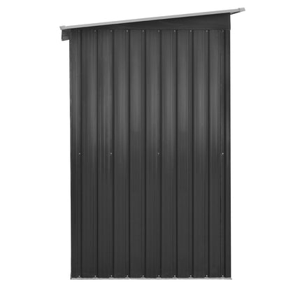 Image of a Giantz Garden Shed 1.94x1.21M w/Metal Base Sheds Outdoor Storage Tool Steel House Sliding Door in dark gray galvanized steel with roof vents and sliding double doors. Dimensions: height 182cm, width 183cm, depth 109cm. Roof dimensions: width 194cm, depth 127cm. Door width: 72cm. This weatherproof shed is perfect for storing garden tools securely.