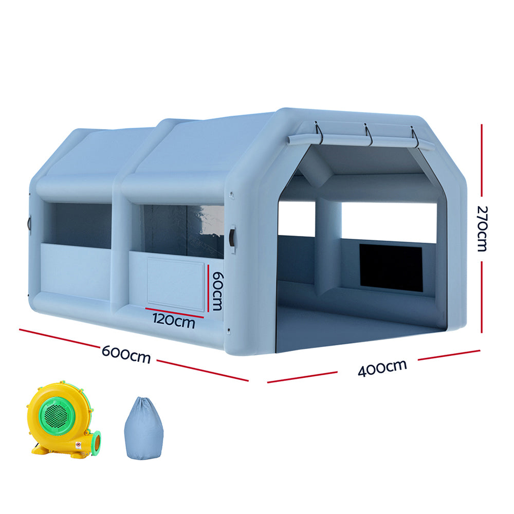 A light blue, child-sized playhouse with a pitched roof and large windows on the front and sides. Made of durable plastic, this modern design includes a door-like opening on the right side. It's as cleverly engineered as a Giantz Inflatable Spray Booth 6X4M Car Paint Tent Filter System Blower, but built for endless hours of imaginative play.