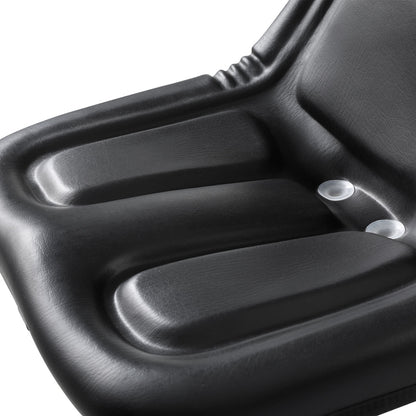 A Giantz Tractor Seat Forklift Excavator Universal Backrest Truck Chair PU Leather with a smooth and slightly contoured design, featuring small drainage holes at the bottom and attachment points for mounting it to a steel frame or other heavy machinery.