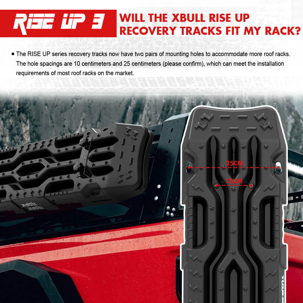 An image displaying four black X-BULL Recovery Tracks Boards 4PCS 12T Sand Snow Mud tracks 4WD Car Truck RISEUP with textured surfaces, arranged vertically. Below the tracks are two black carry bags with red accents and the X-BULL 4x4 logo, along with four leashes with metal clips. Text reads "4PCS RECOVERY TRACKS 2X CARRY BAGS 4X LEASHES".