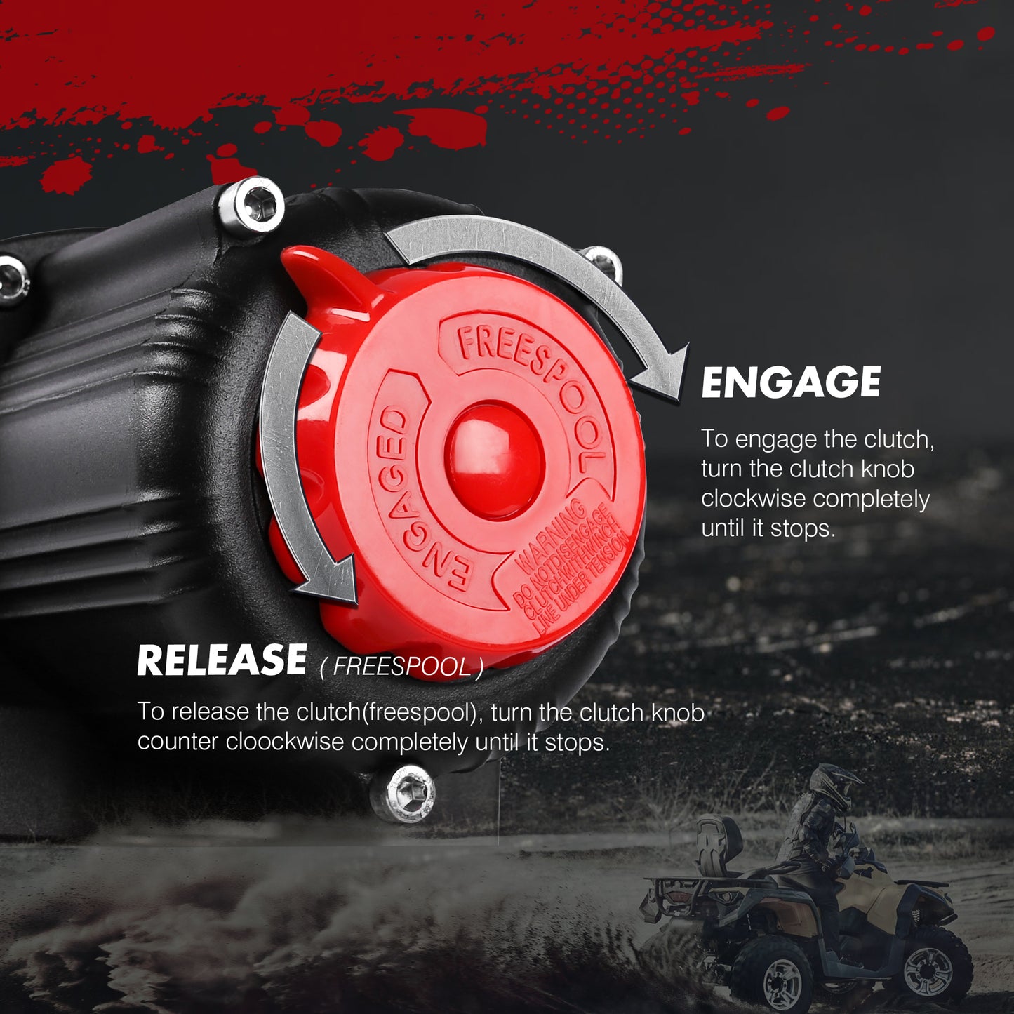 A high-efficiency, heavy-duty black and red offroad winch with "X-BULL Electric Winch 5000LBS 12V 15.2M Synthetic Rope Wireless ATV UTV 4WD Boat" branding and "5000 LBS" label. The set includes a remote, control box, winch strap, and mounting accessories. Featuring a synthetic red rope wound on it, this winch boasts a pure copper motor for top-notch performance.