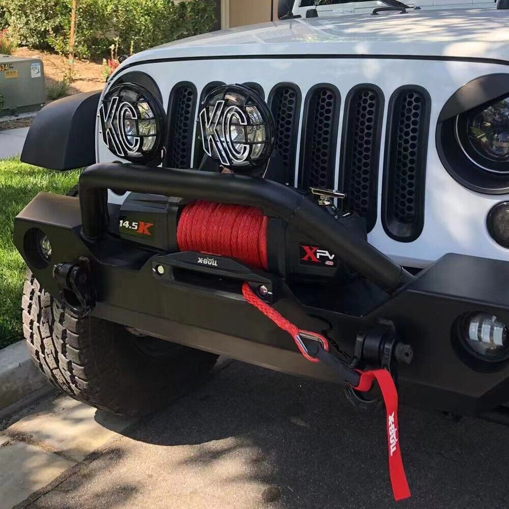 X-BULL 4x4 Electric Winch 12V 14500LBS synthetic rope with winch mounting plate