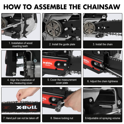 X-BULL 62cc Chainsaw Petrol Commercial 22" Bar E-Start Tree Pruning Top Handle