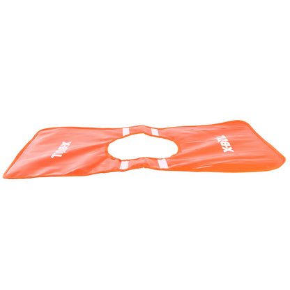 An orange safety vest with reflective strips and the brand name "X-BULL Winch Damper Cable Cushion Recovery Safety Blanket 4x4 Car Off-Road" printed in white on the front center, resembling a recovery damper in its robust design. The vest is outlined with black piping and is partially folded at the shoulder area, creating a 3D look against a white background.