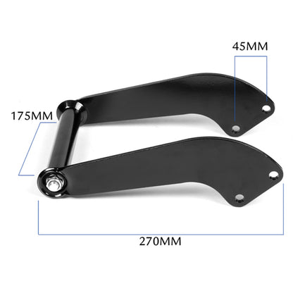 A black, metal X-BULL Winch Cradle Mounting Plate Bracket Foldable Steel Bar Truck Trailer 4WD Universal For 9000 10000 12000 13000 14500LBS winch with a hitch mount, designed to secure a motorcycle's front wheel for transport or storage. Built with heavy duty construction, the device has a U-shaped frame with two parallel arms and several bolts for adjustable fitting.