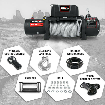 X-BULL Electric Winch 12000LBS/5454KGS Steel Cable 12V Wireless Remote Offroad