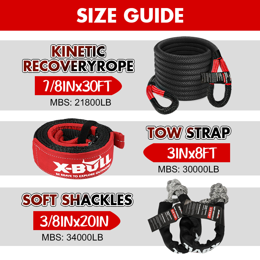 An image showing the X-BULL 4X4 Recovery Kit Kinetic Recovery Rope Snatch Strap / 2PCS Recovery Tracks 4WD Gen3.0 Red. The kit includes red recovery tracks, Kinetic Recovery Rope, a utility bag, a gloves pouch, and other off-road recovery accessories. The text indicates the availability of different colors for the 2PCS Recovery Tracks GEN3.0.