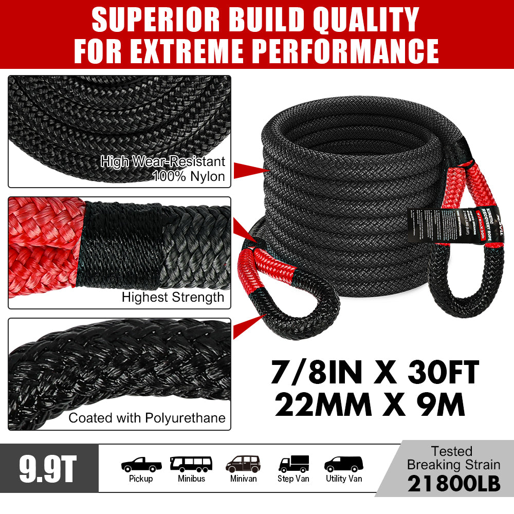 An image showing the X-BULL 4X4 Recovery Kit Kinetic Recovery Rope Snatch Strap / 2PCS Recovery Tracks 4WD Gen3.0 Red. The kit includes red recovery tracks, Kinetic Recovery Rope, a utility bag, a gloves pouch, and other off-road recovery accessories. The text indicates the availability of different colors for the 2PCS Recovery Tracks GEN3.0.