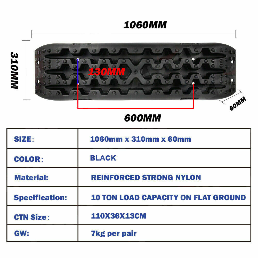 Four black X-BULL Recovery tracks / Sand tracks / Mud tracks / Off Road 4WD 4x4 Car 2 Pairs Gen 3.0 - Black, made of reinforced nylon, are arranged in a fanned-out manner on a white background. A black carrying bag with the brand "X-BULL" in red lettering is placed above the recovery tracks, hinting at their impressive load capacity and durability.