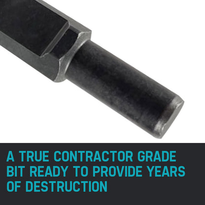 A BAUMR-AG Jack Hammer Star Picket Stake Post Driver Chisel Jackhammer Bit featuring a hexagonal shank and a wide, conical cutting head. The head has a cylindrical opening, suitable for various drilling applications in construction or DIY projects, including working on concrete floors. The bit is silver and made of durable material.