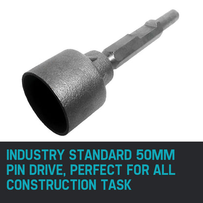 A BAUMR-AG Jack Hammer Star Picket Stake Post Driver Chisel Jackhammer Bit featuring a hexagonal shank and a wide, conical cutting head. The head has a cylindrical opening, suitable for various drilling applications in construction or DIY projects, including working on concrete floors. The bit is silver and made of durable material.