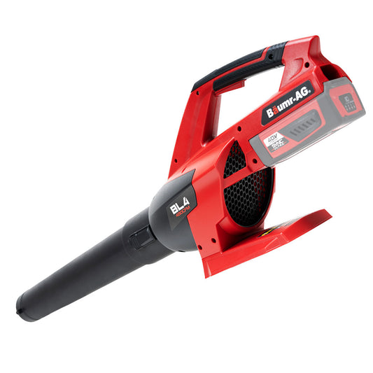 A red and black Baumr-AG 40V Cordless Electric Leaf Blower (Skin Only) with an ergonomic handle, part of the SYNC ULTRA series. This Lithium Leaf Blower features a 40V battery and EB4 model branding. The blower has a long, tapered nozzle designed for efficiently directing airflow.