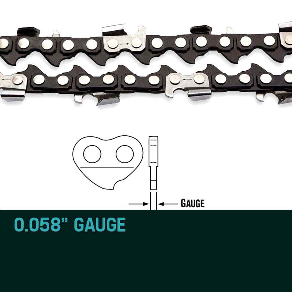 Close-up view of a coiled chainsaw chain with sharp, silver cutting teeth and black links, designed for attachment to a 20-inch saw chain bar for cutting wood. The 2 X 20 Baumr-AG Chainsaw Chain 20in Bar Replacement Suits 62CC 66CC Saws ensures precise cuts. Displayed against a plain white background and compatible with Baumr-AG.