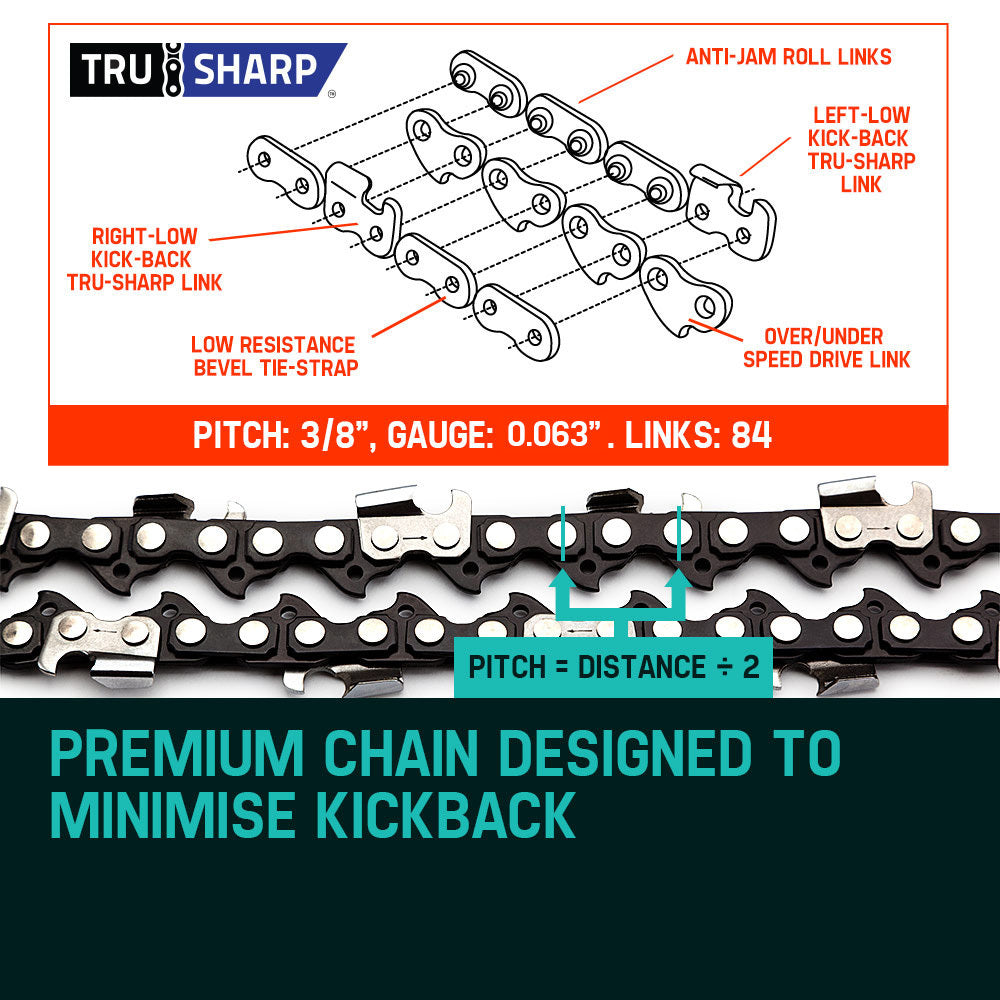 Two black 2 X 24 Baumr-AG Chainsaw Chain 24in Bar Replacement Suits 72CC 76CC 82CC Saws with silver links are laid out next to each other on a white background. The chains feature alternating cutters and drive links designed for cutting wood efficiently, ideal for Baumr-AG models.