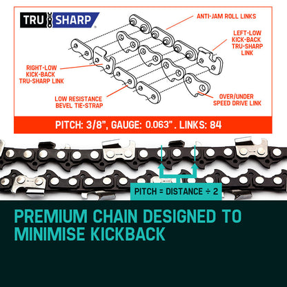 Two black 2 X 24 Baumr-AG Chainsaw Chain 24in Bar Replacement Suits 72CC 76CC 82CC Saws with silver links are laid out next to each other on a white background. The chains feature alternating cutters and drive links designed for cutting wood efficiently, ideal for Baumr-AG models.