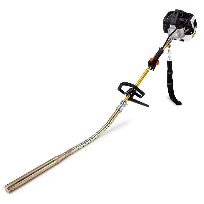 An image of a Baumr-AG Commercial Concrete Vibrator Cement Portable Tool Unit Hard Nose. It features a long, extendable pole with a saw attachment at the end, a handle in the middle, and a shoulder strap connected to the engine. The saw is designed for trimming branches and other high-reach tasks.