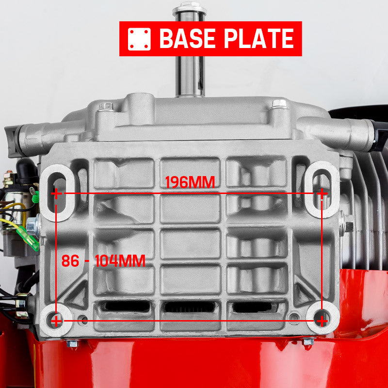 A close-up image of a red and white gasoline-powered engine, likely from the Baumr-AG 16HP Stationary Engine Petrol Direct Ignition OHV 4-Stroke Electric Recoil Start range, with various mechanical components and labels visible. The engine features a red recoil starter and a black air filter housing on top. It appears designed for use in small industrial agricultural equipment.