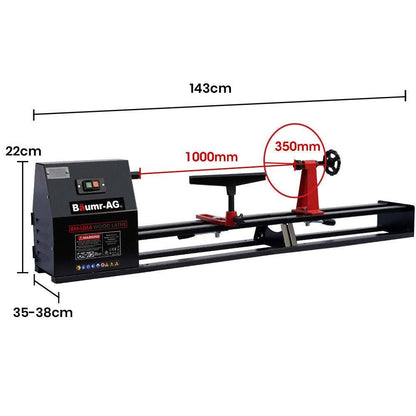 BAUMR-AG 1000 x 350mm Wood Lathe Turning Machine, 370W S1 Motor, 4 Speed