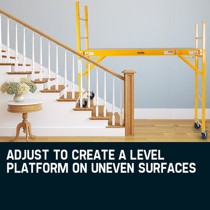 The Baumr-AG 450kg Mobile Scaffold High Work Platform Scaffolding Portable is a yellow portable scaffolding unit with four wheels, cross-bracing support, and adjustable work platforms. Designed with ladder sides for climbing, this heavy-duty scaffold is suitable for indoor or outdoor construction or maintenance work.