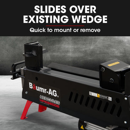 A black metal object with a triangular base and two protruding fins on either side. Made from high-strength steel, the object has a glossy finish and potentially serves as a bracket or support component. Its shape suggests it can fit onto or support another structure, such as the Baumr-AG 4 Way Wood Log Splitting Wedge for 10 Tonne Electric Log Splitter.