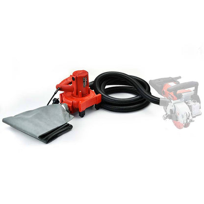 A red electric wood planer with a 30L bag capacity and a BAUMR-AG Vacuum for Wall Chaser Standard 32mm Concrete Chasing Dust Collector is shown, featuring an attached dust collection bag and coiled hose. The compact, handheld design includes a black power cord and a powerful 900W motor, ideal for woodworking to create smooth, even surfaces.