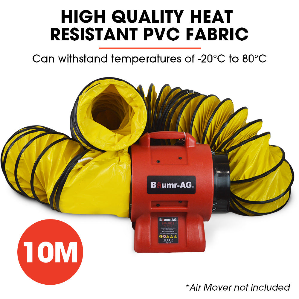 A bright yellow flexible Baumr-AG 200mm 10m Duct for 8" Air Movers with a coiled structure and black ringed edges, twisted into an irregular shape, creating an abstract and dynamic appearance ideal for industrial air circulation.