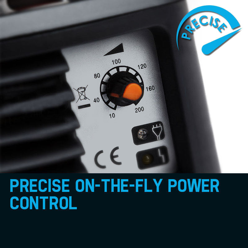 A compact, portable welding machine branded "ROSSI Welder Inverter ARC 200Amp Welding Machine DC iGBT Stick Portable," the Rossi Arc200 Inverter Welder features a bright orange and black color scheme with vents, control knobs, and connectors on the side. Equipped with an iGBT inverter welder technology, it has a built-in handle for easy carrying.