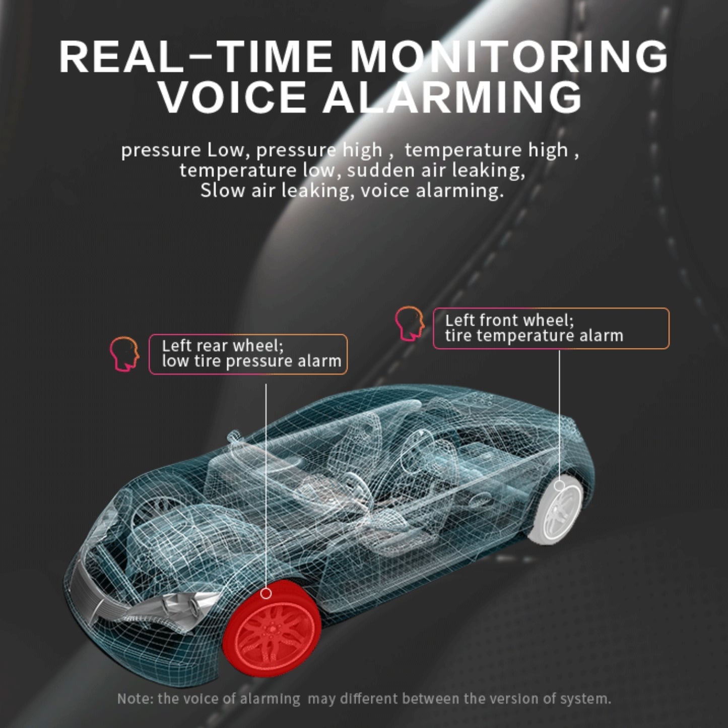 The **RYNOMATE Tire Pressure Monitoring System (External Solar Power Stick on Windshield 4 Sensor) RNM-TPMS-103-LBD** features a black rectangular display showing real-time pressure readings for four tires in bar units. Below the display, there are four tire sensors designed for vehicle wheels. This solar-powered device ensures you’re always aware of your vehicle's tire health.