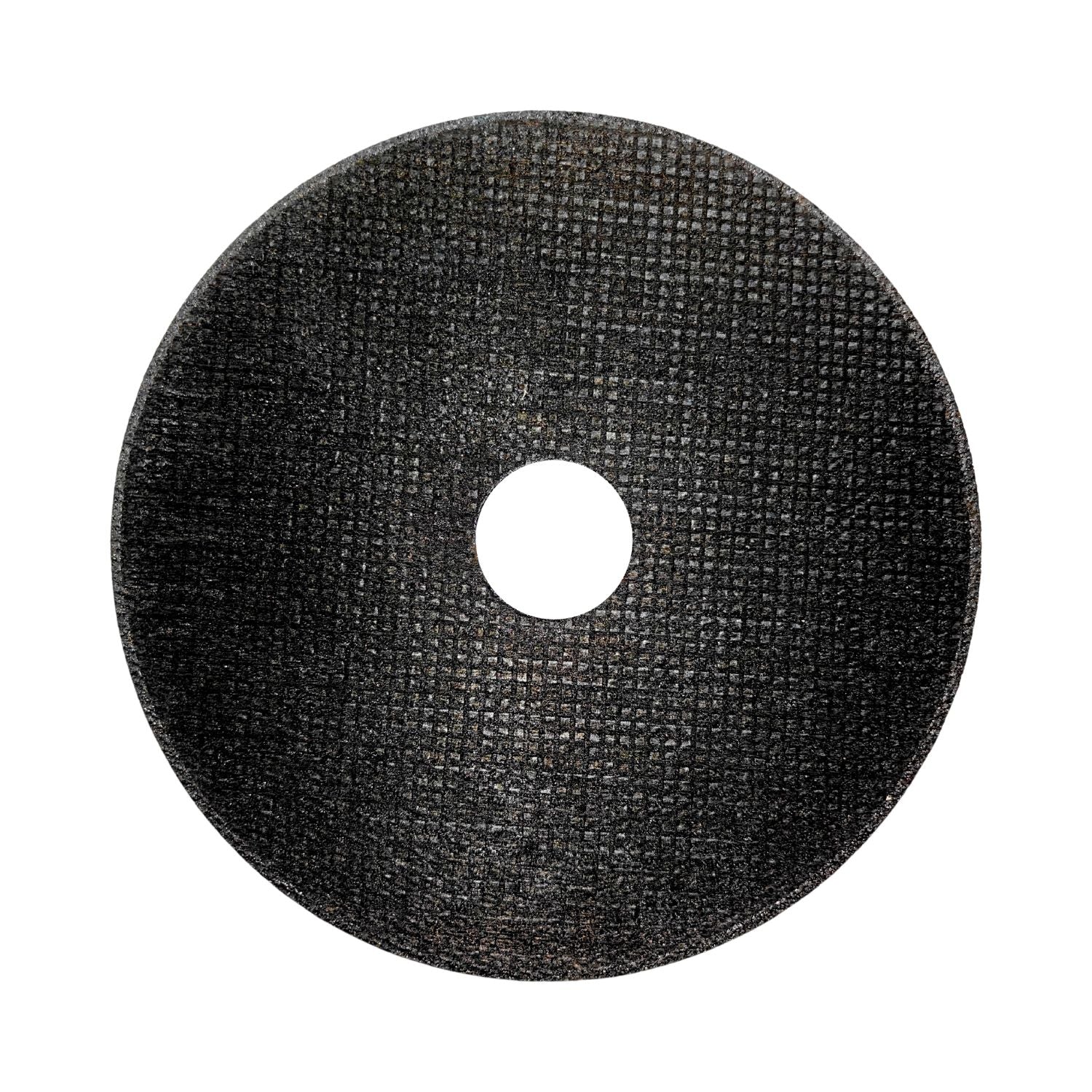 A professional-grade RYNOMATE 50 Pcs Cutting Wheel Discs 125mm (Black) RNM-CD-100-JS, designed for cutting steel and stainless steel. This circular disc, suitable for angle grinding, features a central hole and has technical specifications for speed and compatibility printed on it.