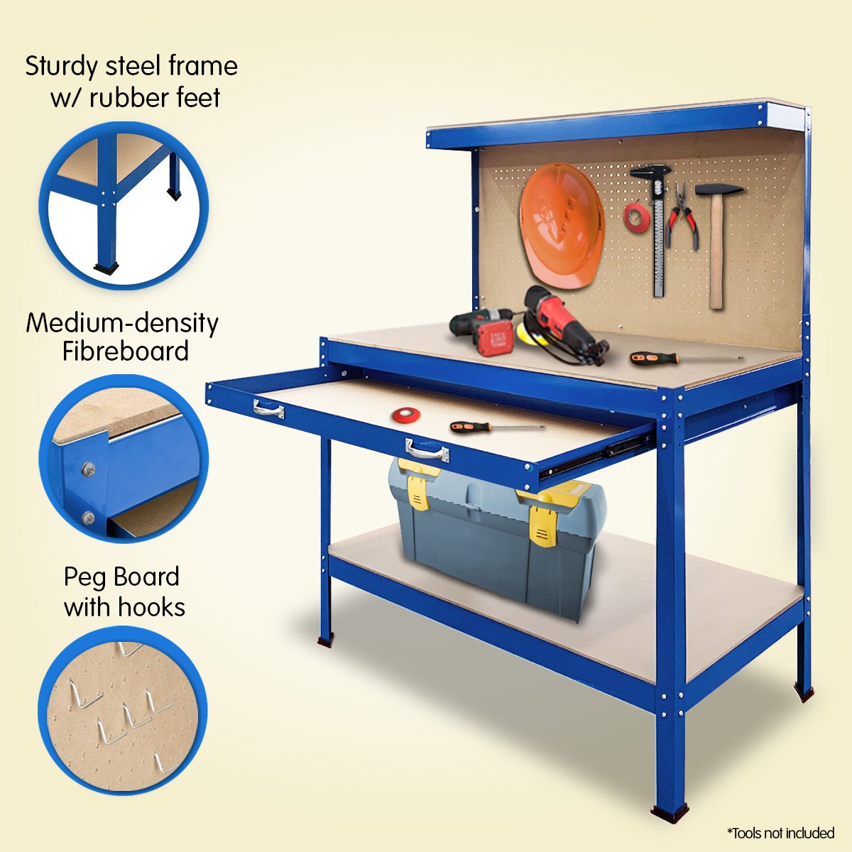 Kartrite 2-layered Steel Work Bench Garage Storage Table Tool Shop Shelf Pegboard Drawer