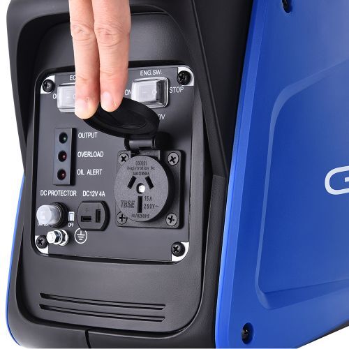 A blue and black Gentrax 800w Pure Sine Wave Inverter Generator with pure sine wave technology, featuring multiple switches and outlets on the front panel. The brand name "GENTRAX" is prominently displayed on the side, and the portable generator includes a handle for easy transportation.