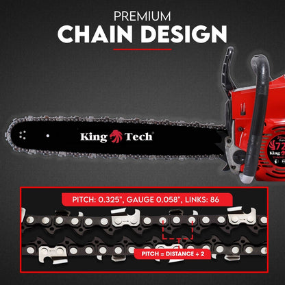 A Commercial Petrol Chainsaw with a 22-inch bar and chain, presented in striking red and black colors, is showcased against a white background. Positioned below the 72cc tree pruning top handle chainsaw is a matching black protective cover for the bar. The text above this ergonomic lightweight tool reads, "22” Bar with Cover Chainsaw.