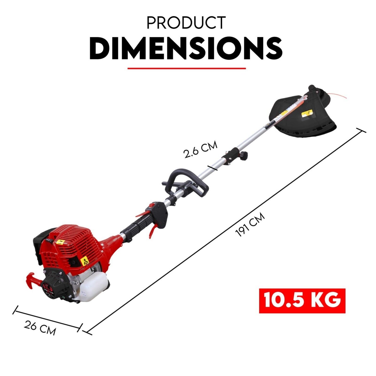 Image of the 4 STROKE Whipper Snipper Straight Shaft Line Trimmer 31CC Pole Brush Cutter. This professional-grade tool features a red 31cc 4-stroke engine housing, a long silver shaft with a black handle, and a black cutting shield at the end. Text above the trimmer reads "31CC / 4 Stroke Brush Cutter Trimmer".