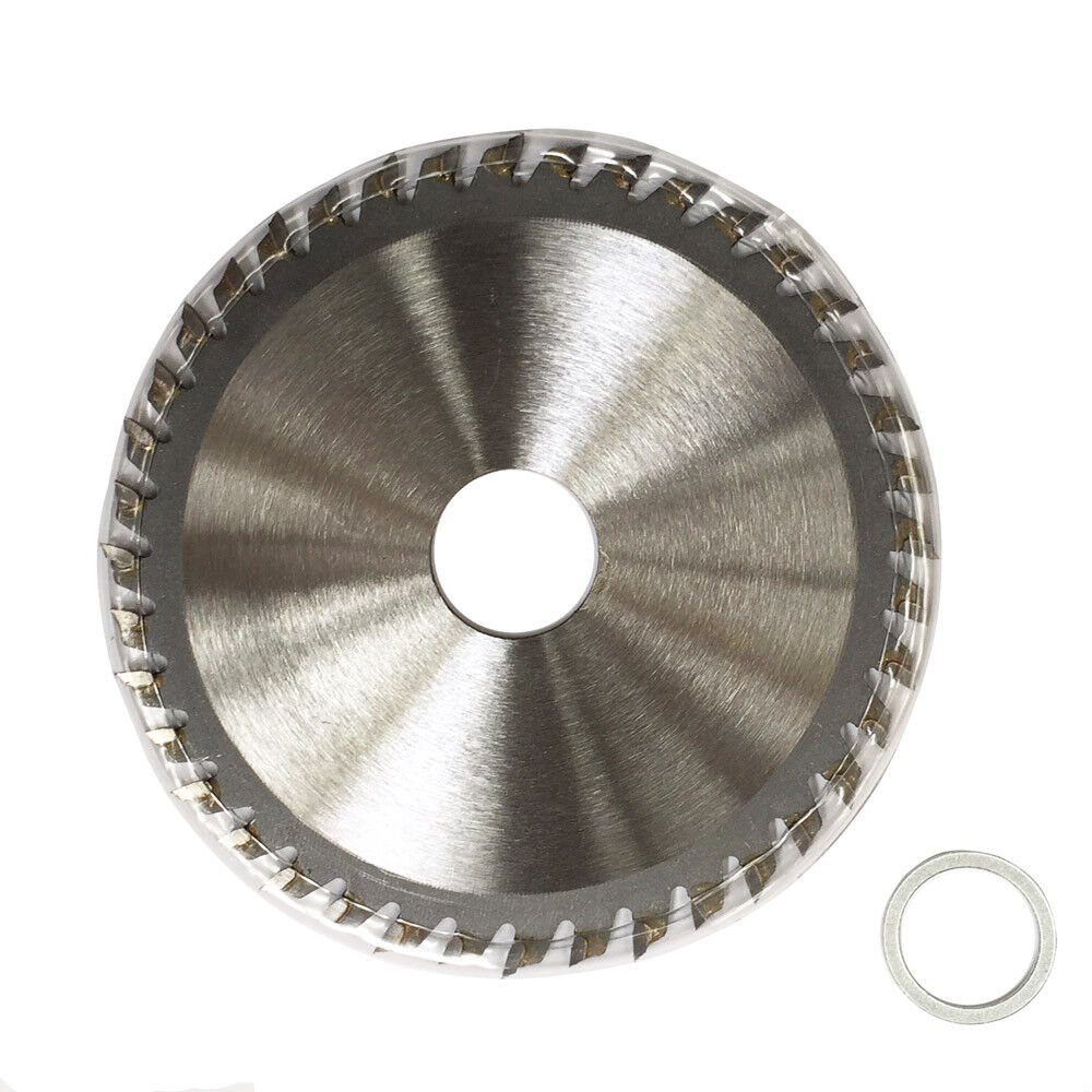 A circular saw blade labeled "105mm Wood Circular Cutting Saw 40T TCT 4" Circular 20/16mm ATB Blade Timber" with specifications including 4" x 40T x 20, and a maximum speed of 13,900 min^-1. Designed for wood cutting, the tungsten carbide tipped blade features safety icons and a QR code at the center. Also shown is a washer for mounting the blade.