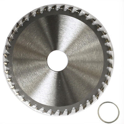 A silver circular saw blade labeled "115mm 40T TCT Wood Cutting Disc Circular Saw Blade ATB 1.2mm 4.5\" 22.23/20mm" with specifications: 4.5" x 40T x 22.23, model number HPL 115.40, 12000 min-1, EN 13236. The tungsten carbide tipped blade is ideal for general purpose wood cutting and is displayed alongside a small metal ring.
