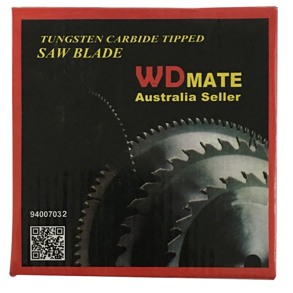 Circular saw blade with the brand name "WDMATE" and the text "Australia Seller" on the central label. This 3x 185mm 40T TCT Wood Cutting Disc ATB Sharp 1.5*7-1/4" Saw Blade 25.4/22 Timber features tungsten carbide tipped teeth and a 25.4 mm arbor size. Symbols indicate safety guidelines, and there is a QR code along with other specifications.
