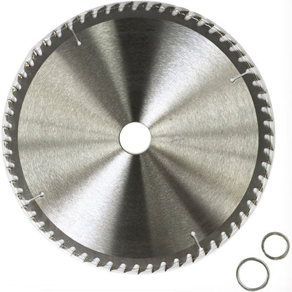 Close-up of a 2x TCT Circular Wood Saw Blade Cutting Disc 60T 10" 250mm TCT Timber ATB Sharp labeled "WDMate Australia Seller" with specifications including 10" x 60T x 30. This general-purpose blade for wood has multiple teeth, a center hole, and two small metal rings beside it. Various icons and a QR code are printed on the blade's center.