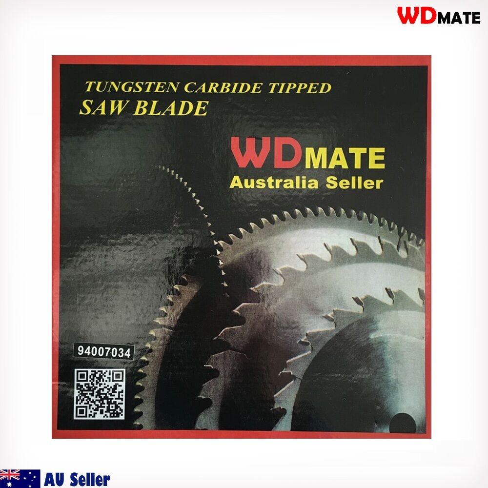 A 3x 250mm 60T Wood Cutting Disc TCT Circular Saw Blade Wheel Cross ATB Timber with 60 sharp, tungsten carbide-tipped teeth and the brand name "WDMATE" printed in the center. Designed for wood cutting, it has a diameter of 10 inches and a max RPM of 5500. Blade specifications are clearly listed. Two ring spacers accompany the blade.