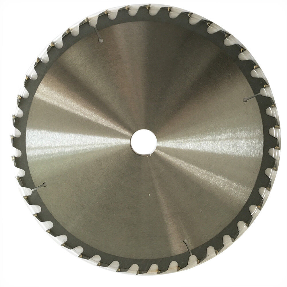 A 300mm 40T Timber Cutting Circular Saw Blade TCT Wheel 12" 30/25.4/20mm Wood ATB with a silver metallic finish, featuring sharp teeth around its edge. The center has a white label with text, including "WDMATE Australia Seller," specifications, and a QR code. This tungsten carbide tipped blade is 12 inches (305 mm) with a 30 mm arbor, perfect for general purpose wood cutting.