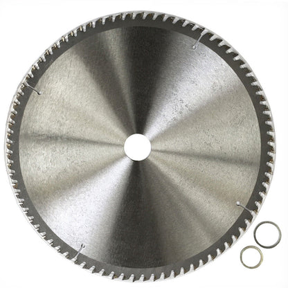 A Wood Cutting Disc Wheel 300mm 12" 80T Circular Saw Blade 30/20mm 4500prm Timber labeled "WDMATE Australian Seller" with specifications including 12" x 80T x 30, a maximum speed of 5500 RPM, and laser-etched tungsten carbide tipped teeth. This precise cross-cutting wheel features two small rings placed beside the blade for enhanced stability.