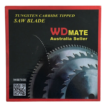 A Wood Cutting Disc Wheel 300mm 12" 80T Circular Saw Blade 30/20mm 4500prm Timber labeled "WDMATE Australian Seller" with specifications including 12" x 80T x 30, a maximum speed of 5500 RPM, and laser-etched tungsten carbide tipped teeth. This precise cross-cutting wheel features two small rings placed beside the blade for enhanced stability.