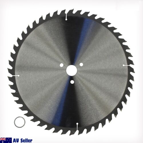 A TCT Circular Saw Blade 14” Wood Cutting 350mm 48T 30mm Timer ATB with sharp, evenly spaced teeth around its edge, designed for wood cutting. The metallic blade features a label in the center that reads "WDMATE Australia Seller 14", 78T, 30." Tungsten carbide tipped for durability, it includes a small metal ring near an "AU Seller" logo.