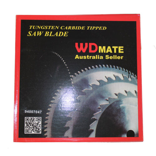 A TCT Circular Saw Blade 14” Wood Cutting 350mm 48T 30mm Timer ATB with sharp, evenly spaced teeth around its edge, designed for wood cutting. The metallic blade features a label in the center that reads "WDMATE Australia Seller 14", 78T, 30." Tungsten carbide tipped for durability, it includes a small metal ring near an "AU Seller" logo.